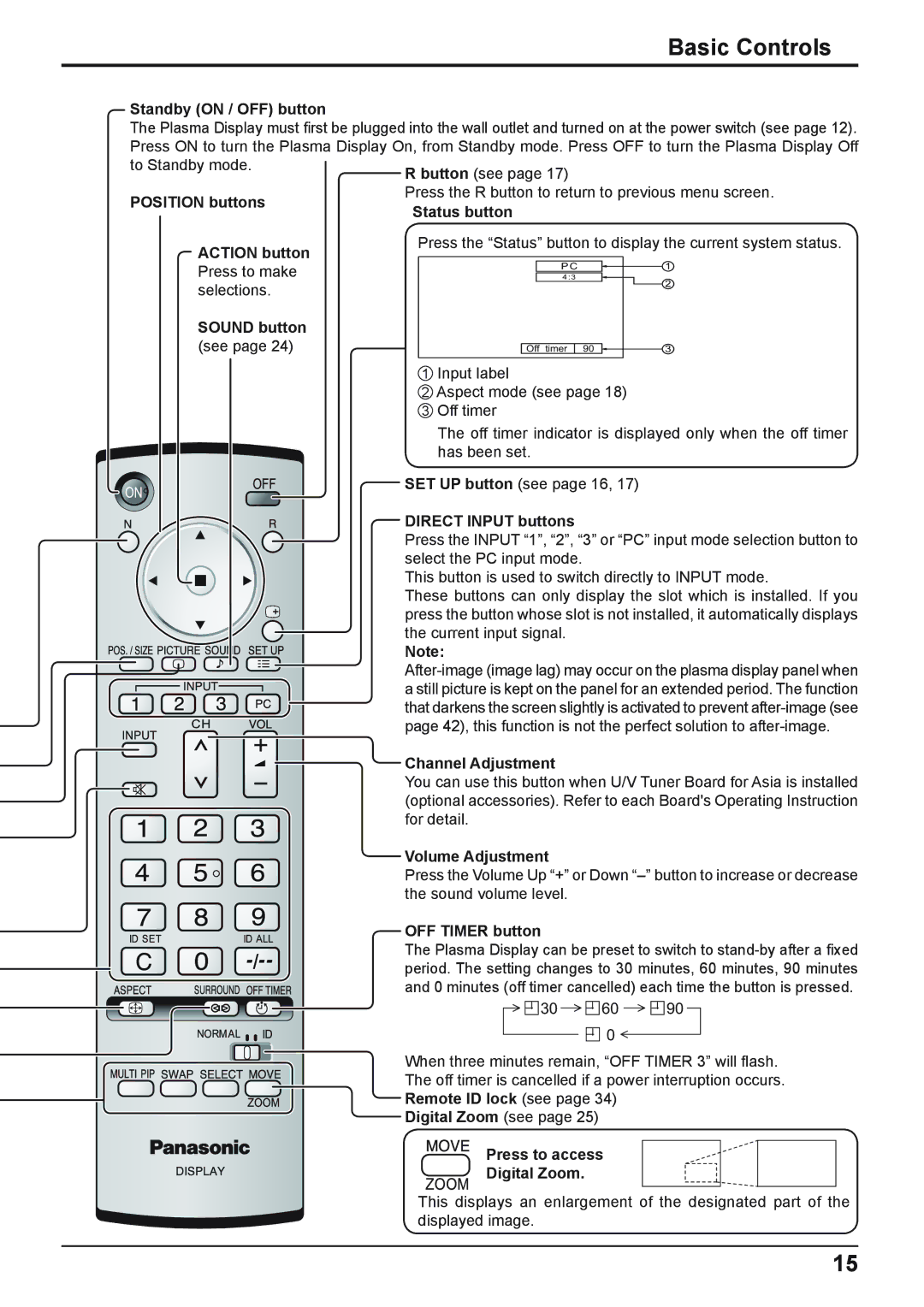 Panasonic TH-42PHD8WS, TH-37PWD8WK, TH-37PWD8WS, TH-50PHD8WS, TH-50PHD8WK, TH-42PWD8WK, TH-42PWD8WS, TH-42PHD8WK Basic Controls 