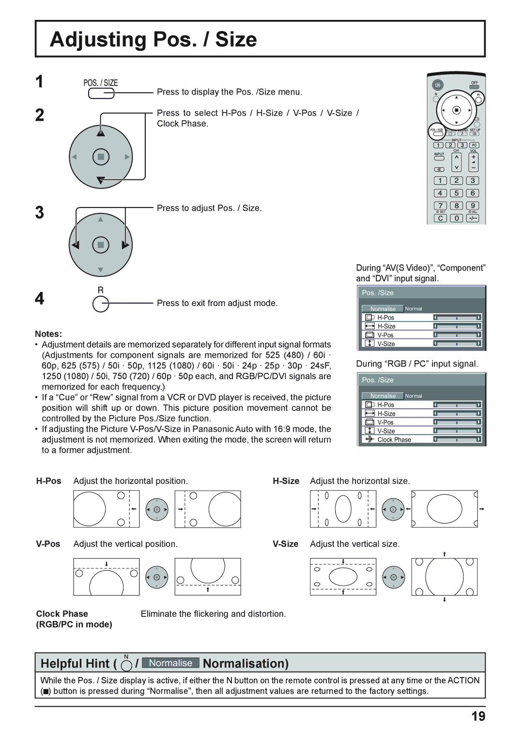 Panasonic TH-50PHD8WK, TH-37PWD8WK, TH-37PWD8WS, TH-50PHD8WS, TH-42PWD8WK, TH-42PWD8WS Adjusting Pos. / Size, Normalisation 