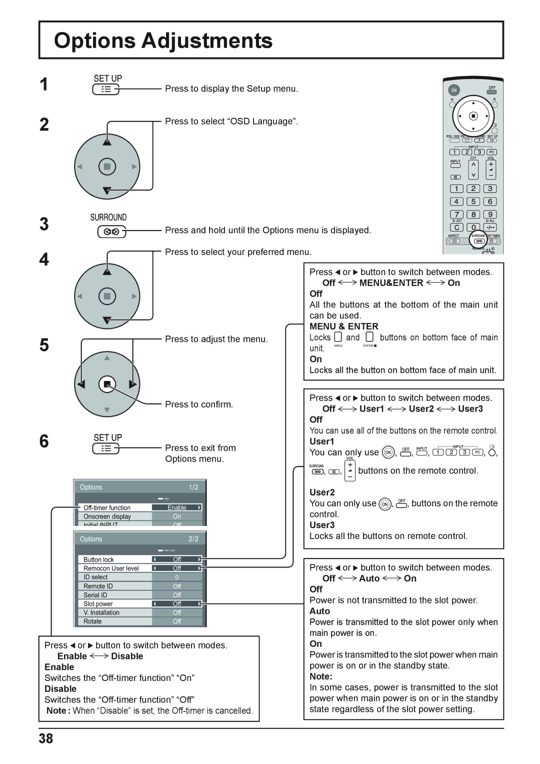 Panasonic TH-42PHD8WK, TH-37PWD8WK, TH-37PWD8WS, TH-50PHD8WS, TH-50PHD8WK, TH-42PWD8WK, TH-42PWD8WS Options Adjustments 