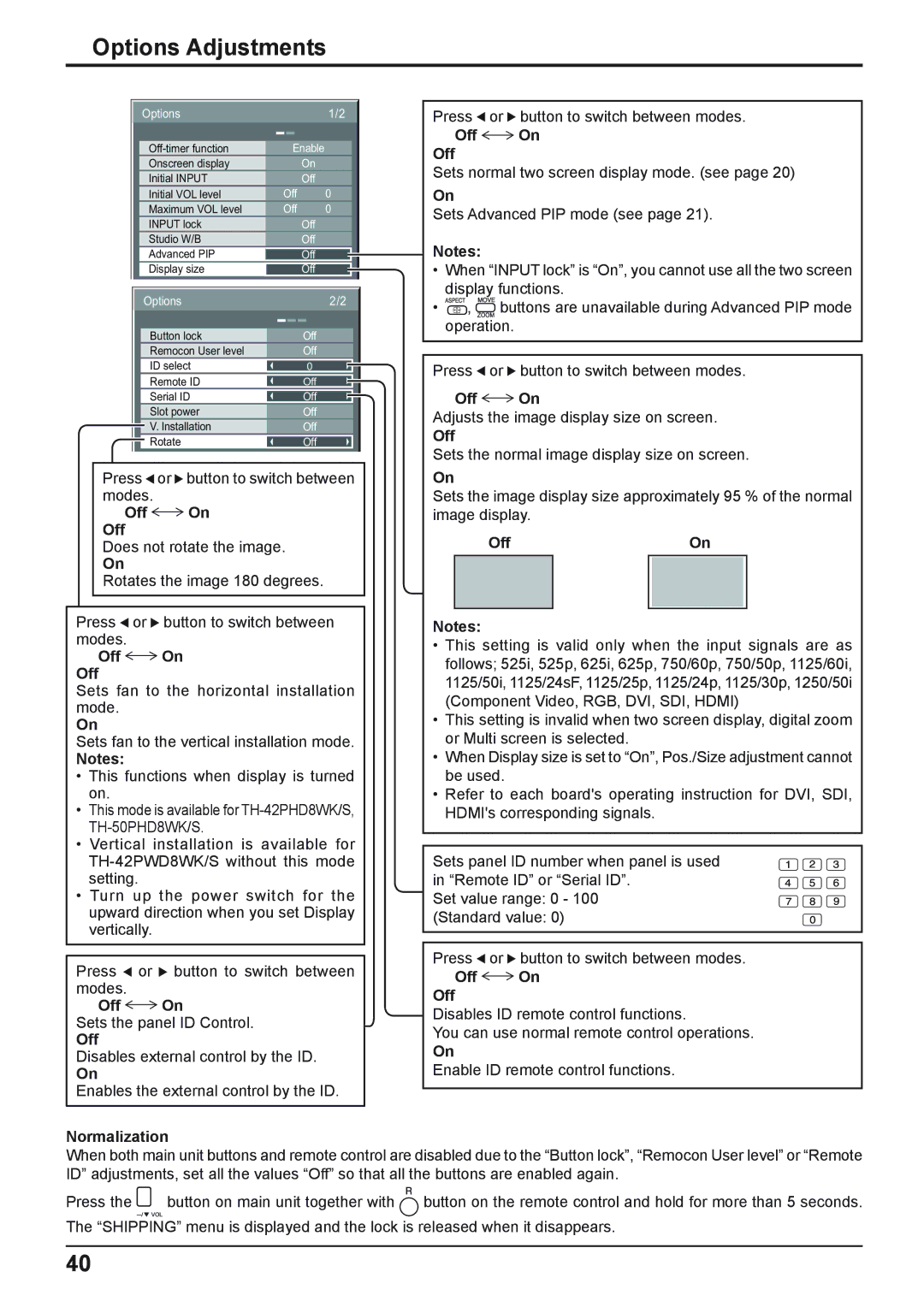 Panasonic TH-37PWD8WK, TH-37PWD8WS, TH-50PHD8WS, TH-50PHD8WK, TH-42PWD8WK, TH-42PWD8WS, TH-42PHD8WK OffOn, Normalization 