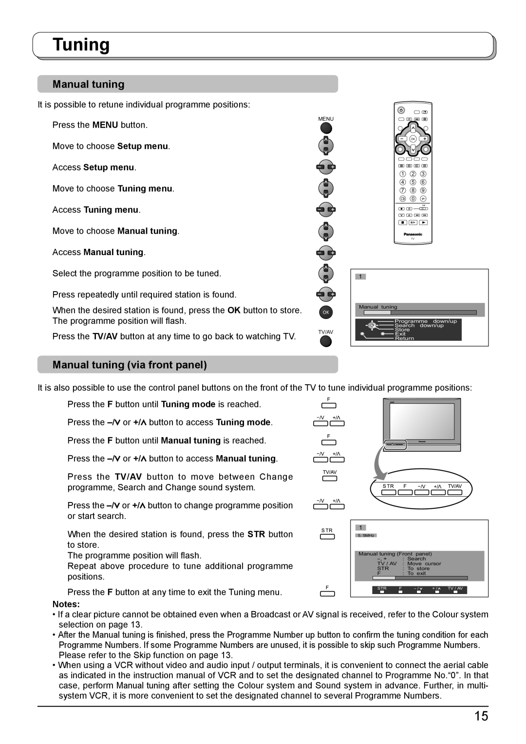 Panasonic TH-42PA50A manual Manual tuning via front panel, Access Manual tuning 