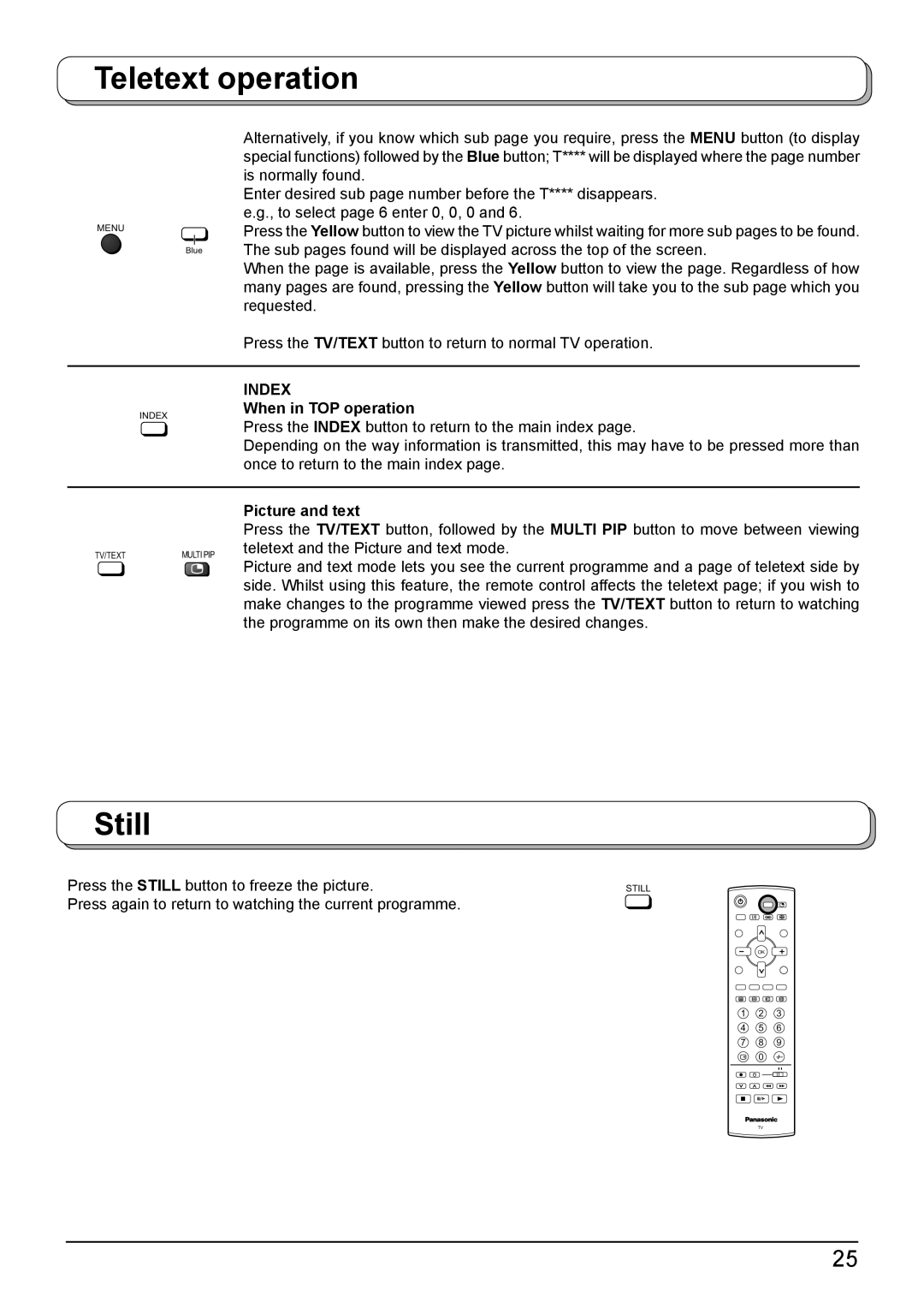 Panasonic TH-42PA50A manual Still, When in TOP operation, Picture and text 