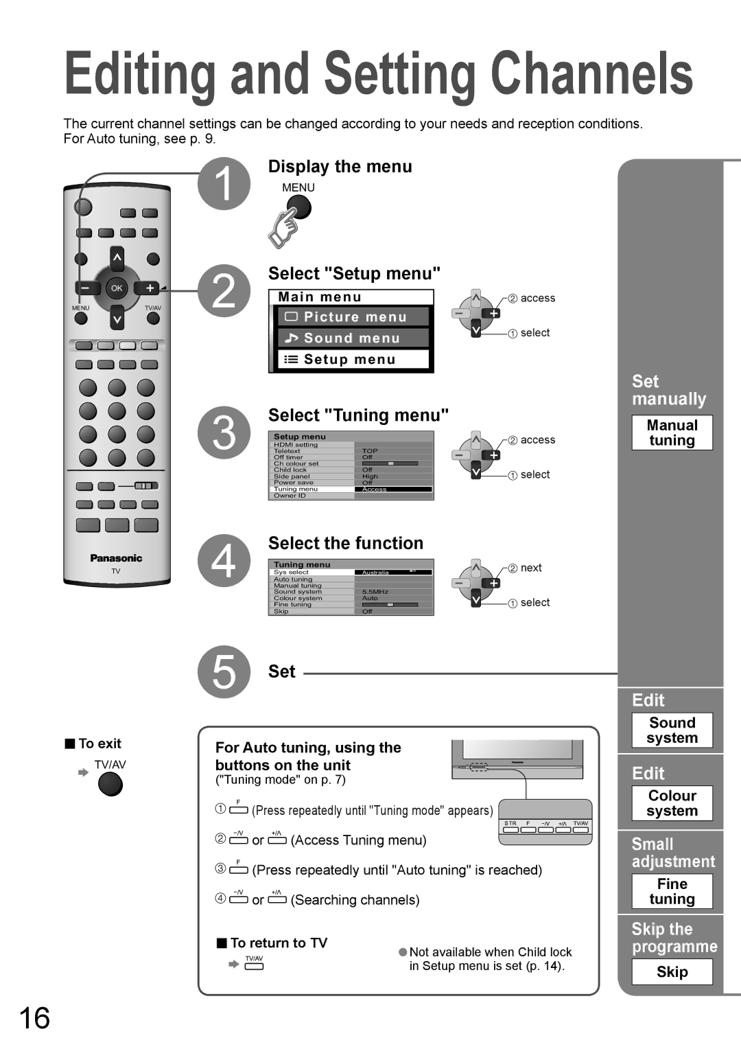 Panasonic TH-42PA60AC Select the function, Set manually, Edit 