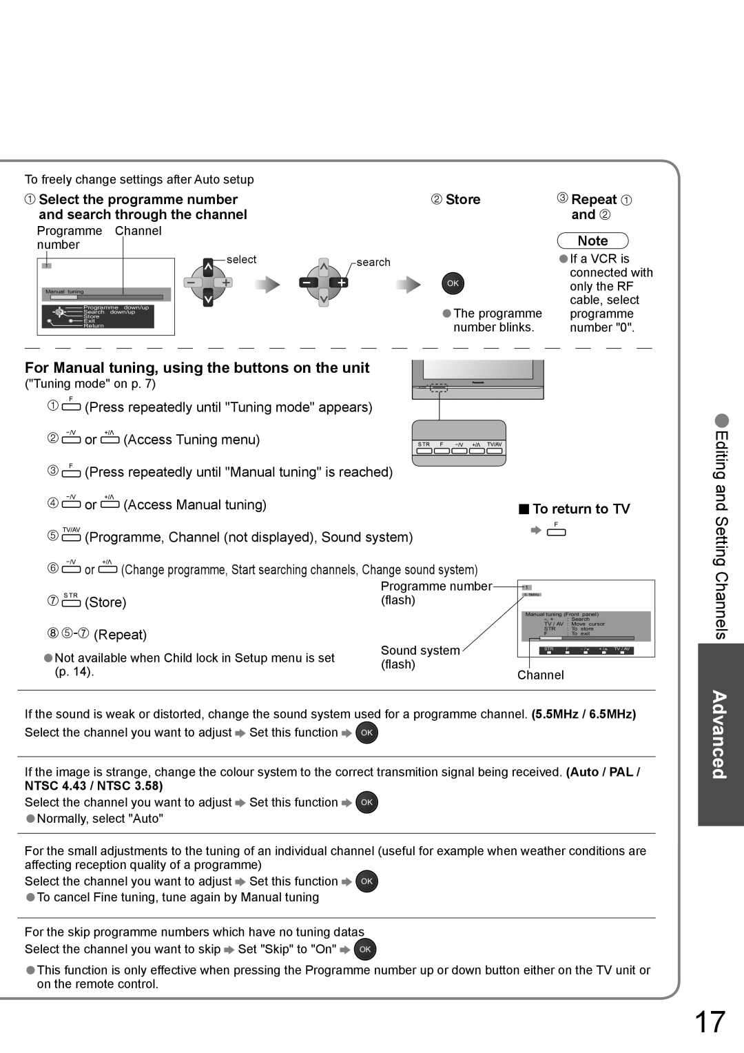 Panasonic TH-42PA60AC manual For Manual tuning, using the buttons on the unit, Store Repeat, Ntsc 4.43 / Ntsc 