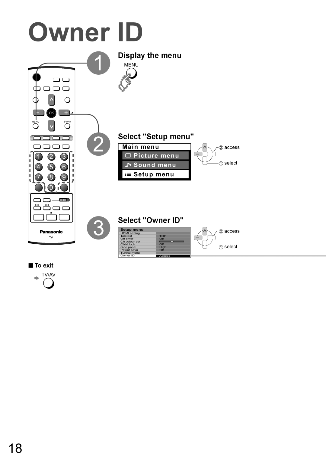 Panasonic TH-42PA60AC manual Select Owner ID 