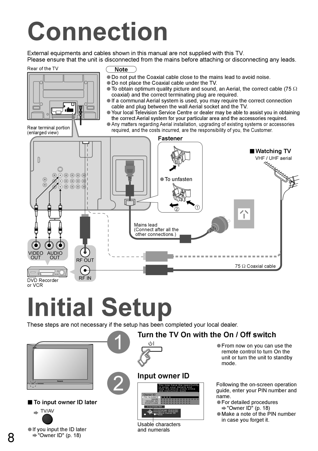 Panasonic TH-42PA60AC manual Input owner ID, Fastener 