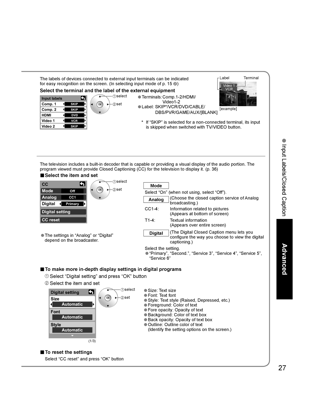 Panasonic TH-42PD60U, TH-42PD60X Select the terminal and the label of the external equipment, Select the item and set 