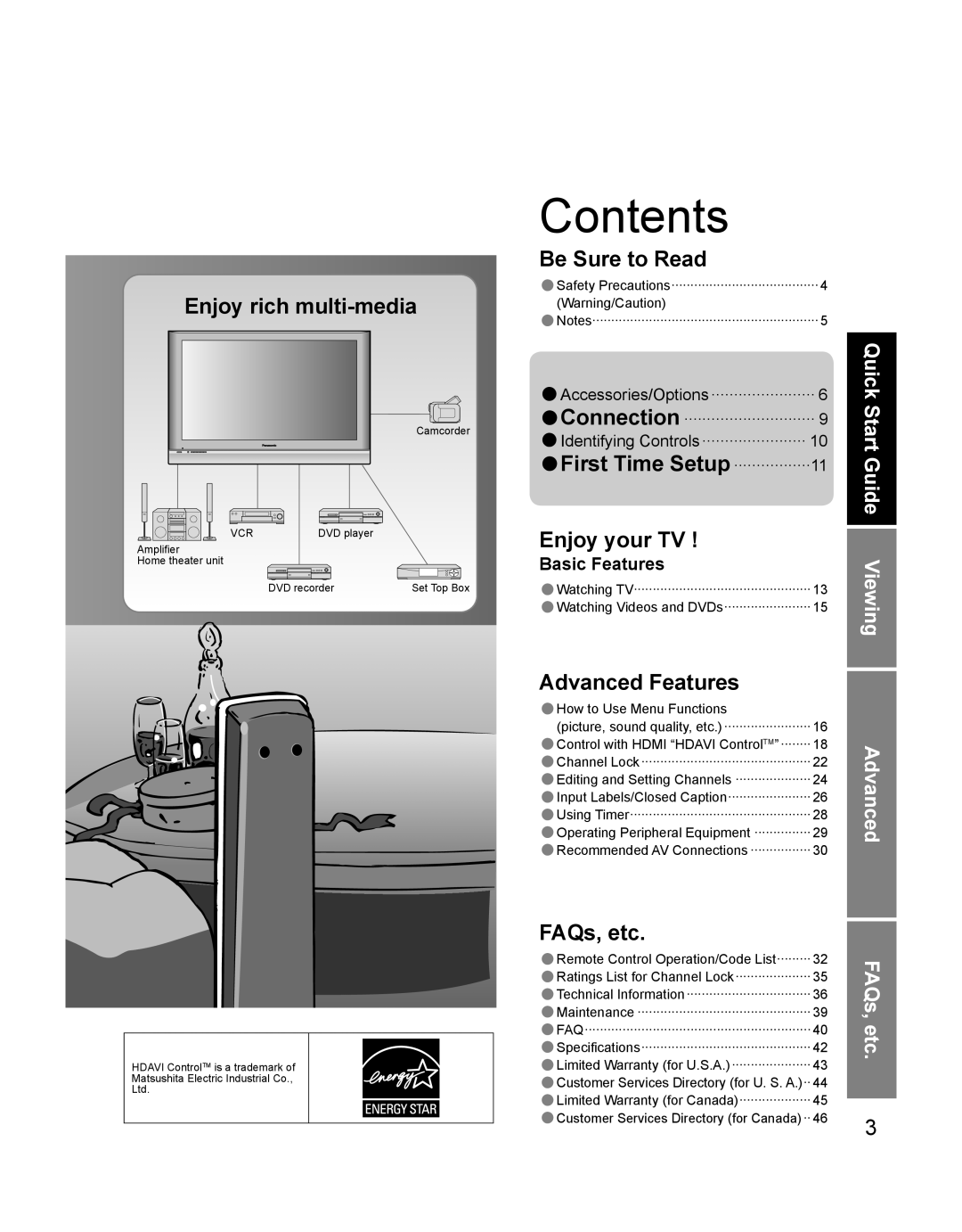 Panasonic TH-42PD60U, TH-42PD60X, TH 42PD60U manual Contents 