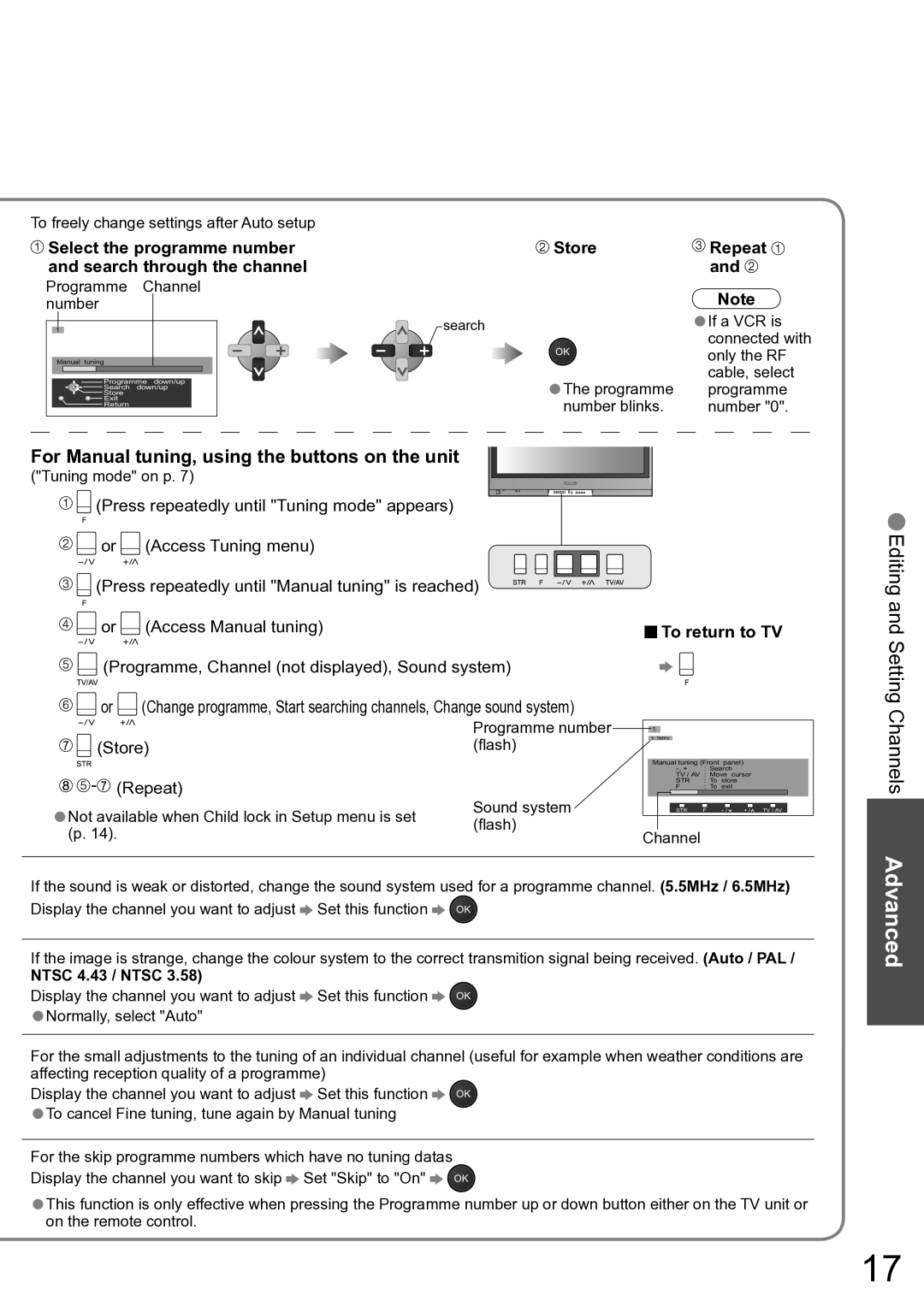 Panasonic TH-42PV60A manual For Manual tuning, using the buttons on the unit, Select the programme number Store 