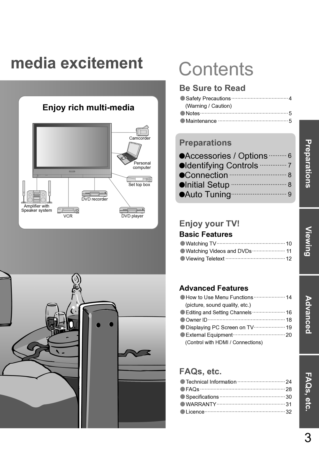 Panasonic TH-42PV60A manual Contents 