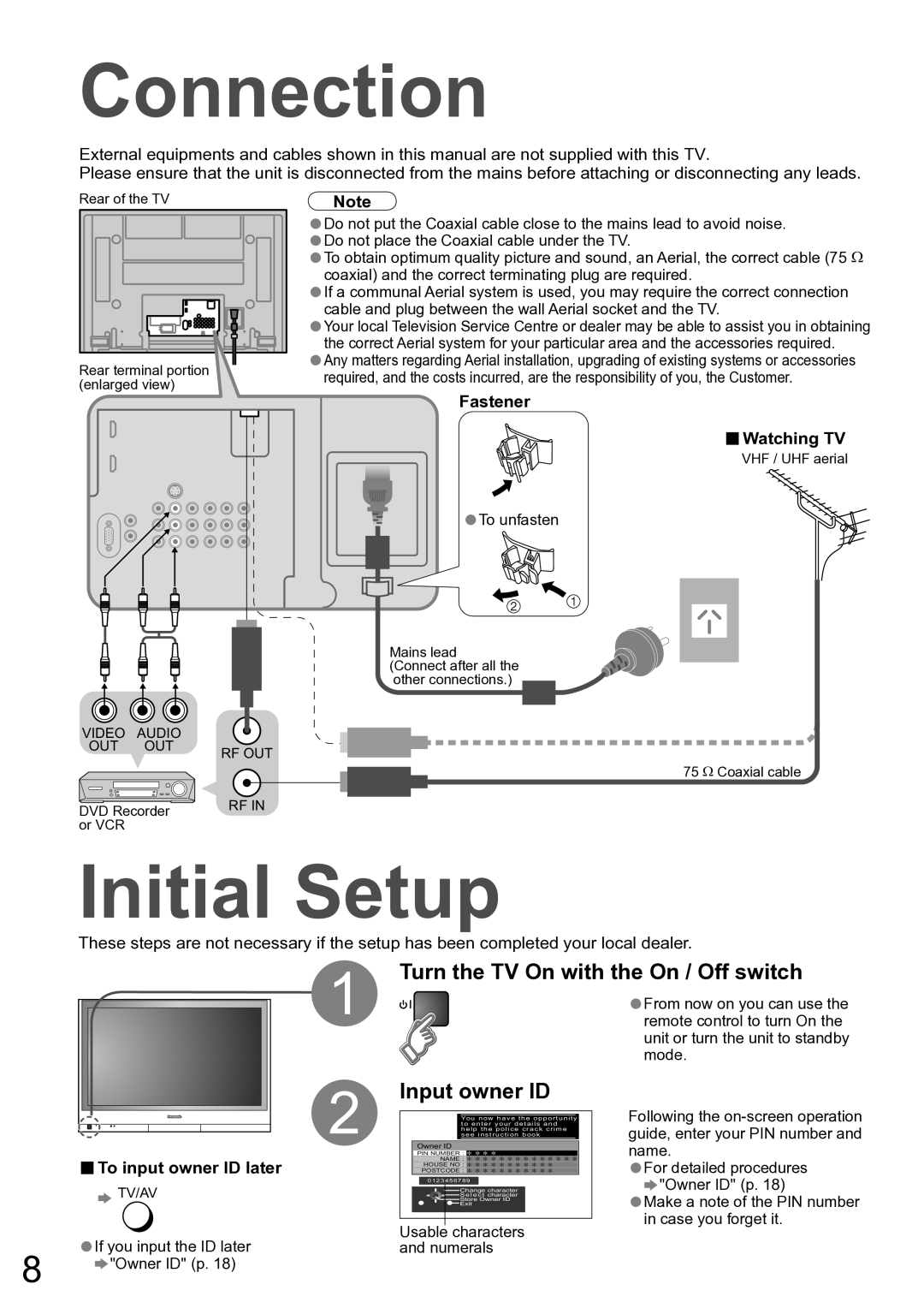 Panasonic TH-42PV60A manual Input owner ID, Fastener 