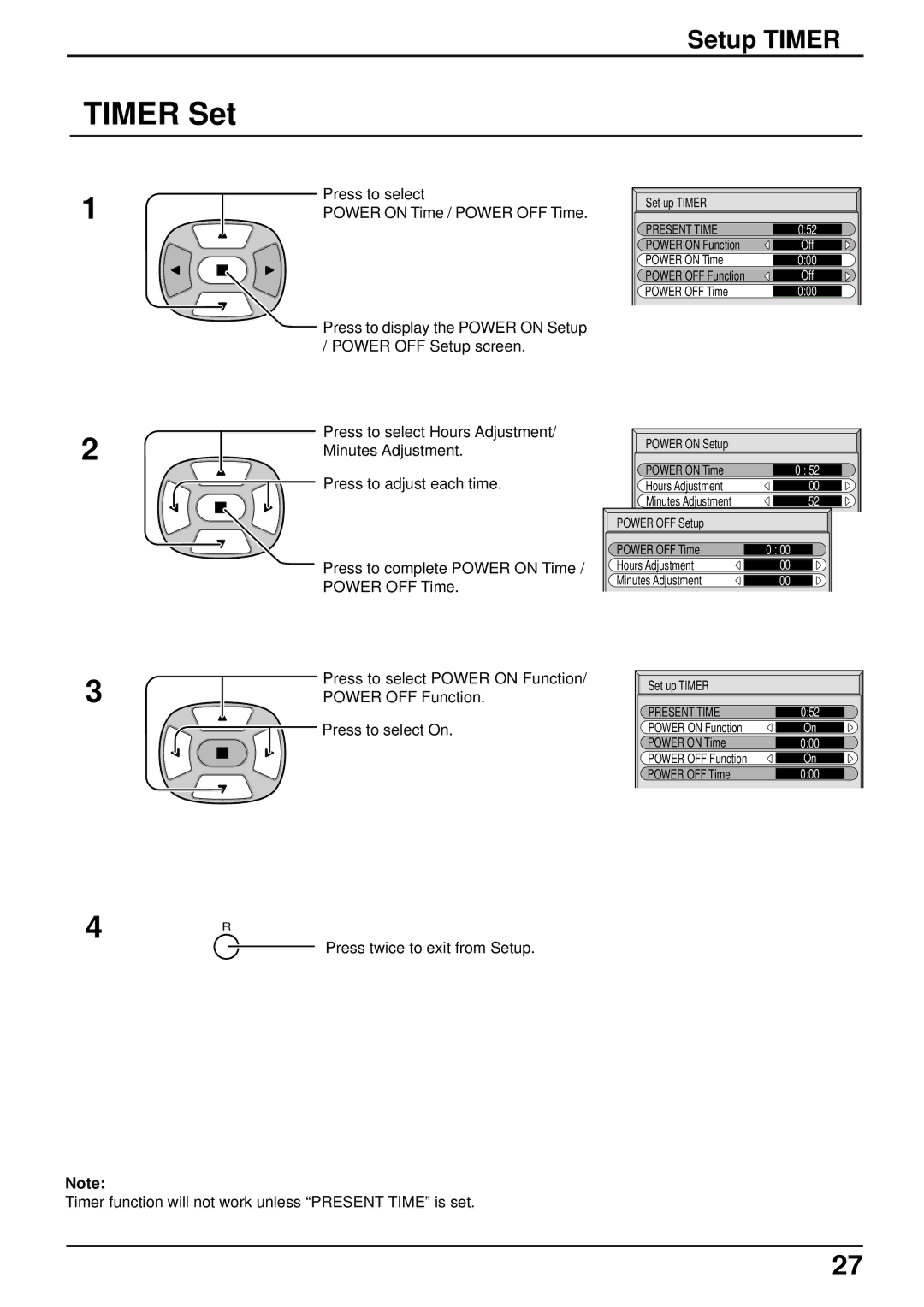 Panasonic TH-42PW5 manual Timer Set, Setup Timer 