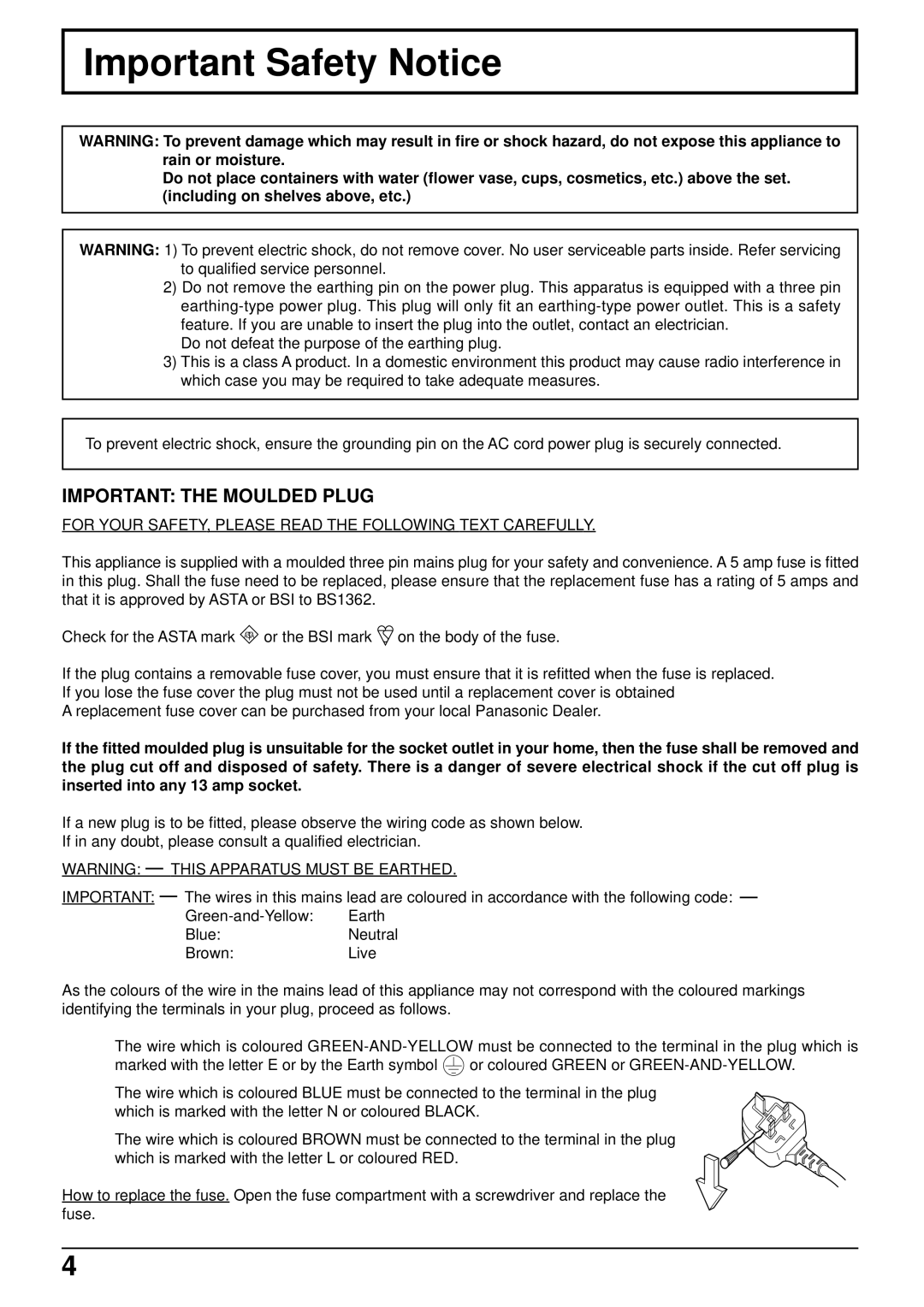 Panasonic TH-42PW5 manual Important Safety Notice, For Your SAFETY, Please Read the Following Text Carefully 