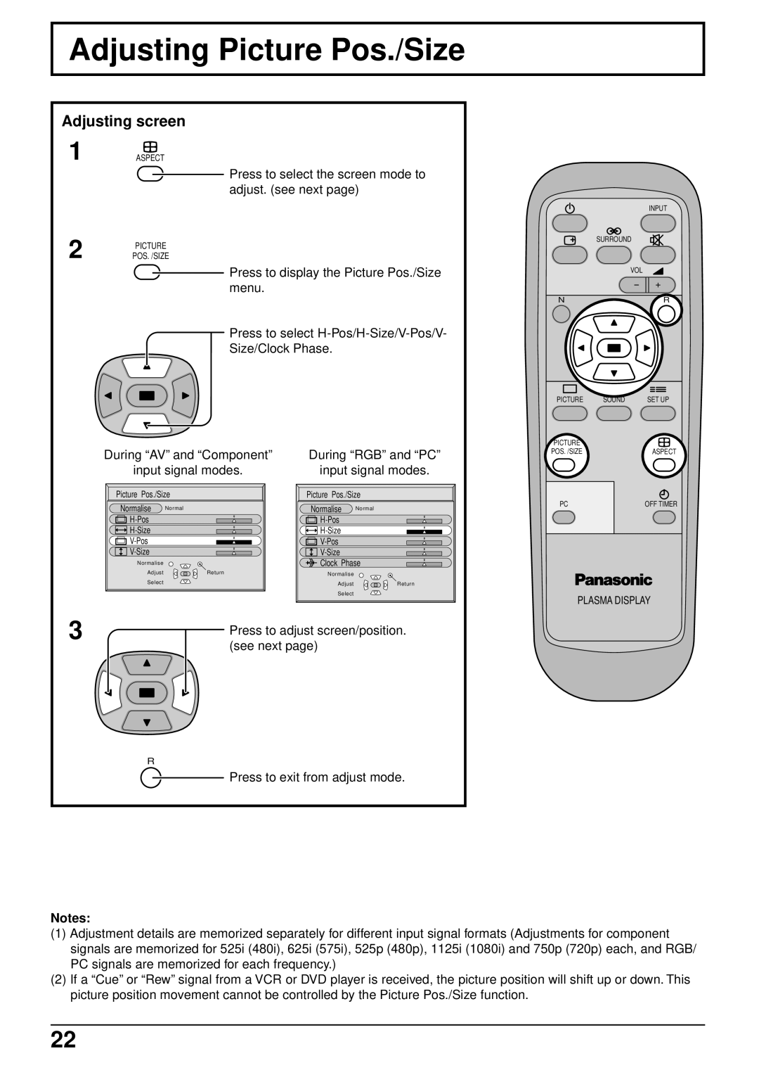 Panasonic TH-42PWD3, TH-42PW3 operating instructions Adjusting Picture Pos./Size, Adjusting screen 