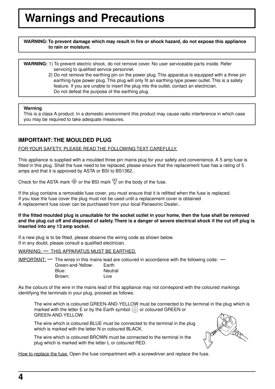 Panasonic TH-42PWD3, TH-42PW3 For Your SAFETY, Please Read the Following Text Carefully, This Apparatus Must be Earthed 