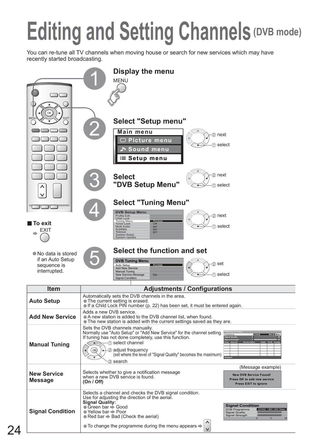 Panasonic TH-42PX45EH operating instructions DVB Setup Menu, Select the function and set 