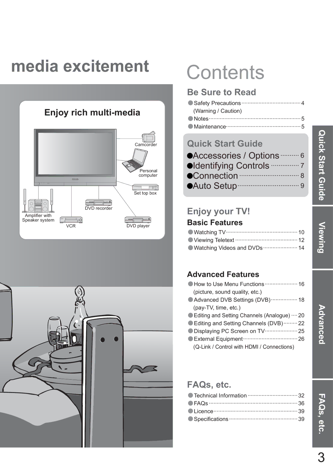 Panasonic TH-42PX45EH operating instructions Contents 