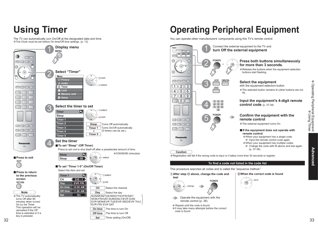 Panasonic TH-42PX60X manual Using Timer 