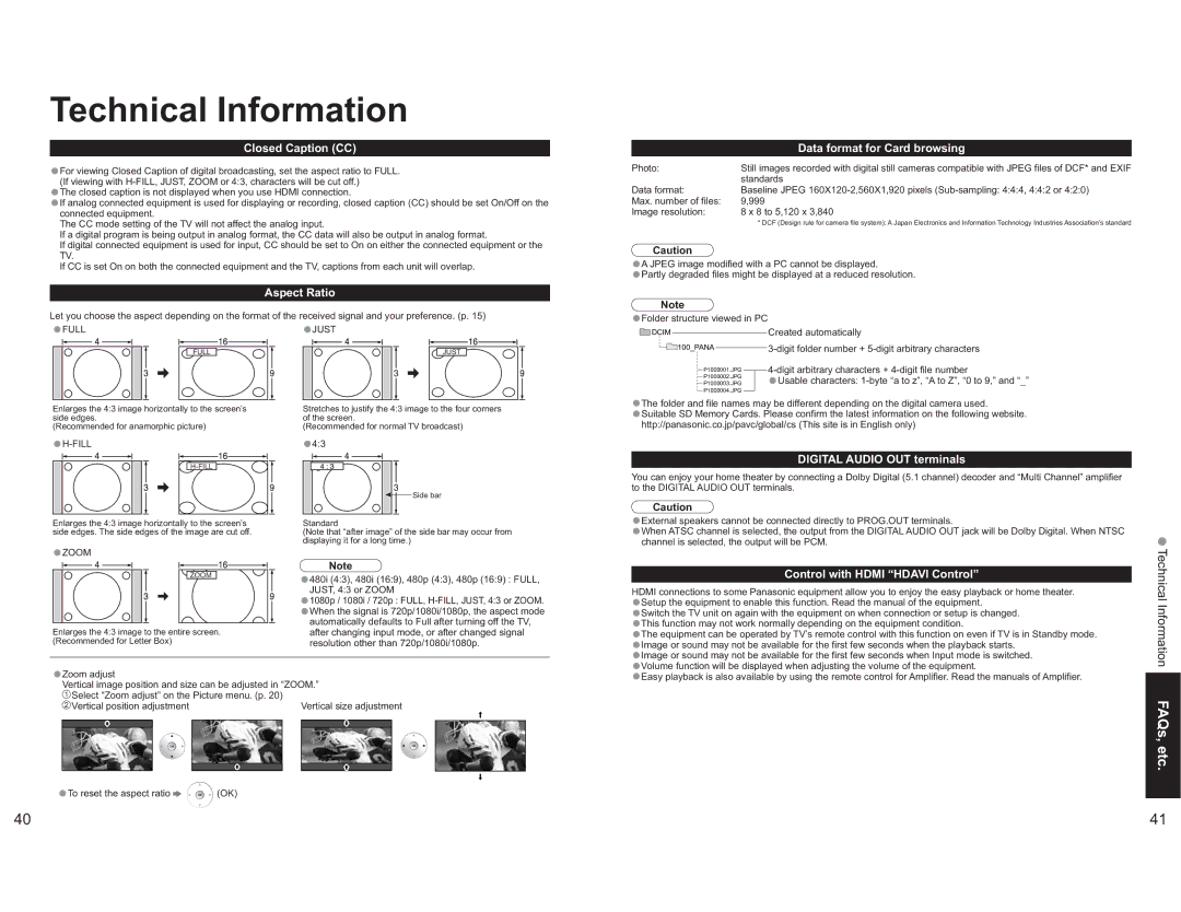 Panasonic TH-42PX60X manual Technical Information 