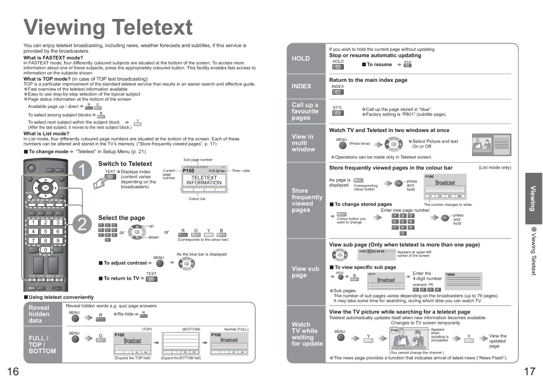 Panasonic TH-42PX7A operating instructions Viewing Teletext 