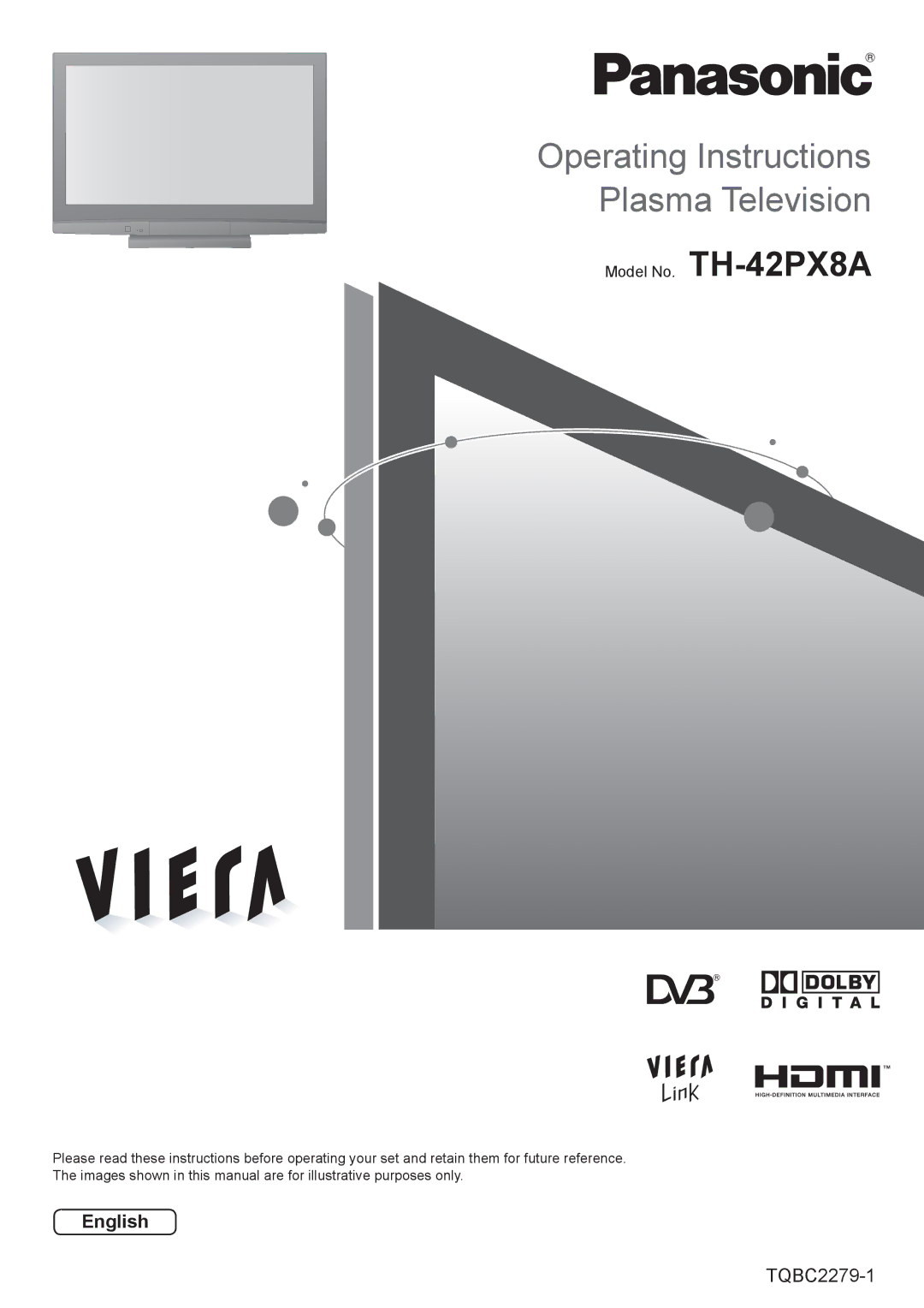 Panasonic manual English, Model No. TH-42PX8A 