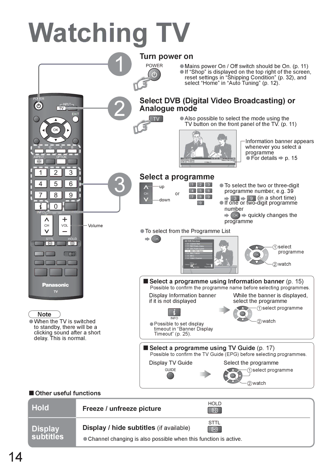 Panasonic TH-42PX8A manual Watching TV, Hold, Display, Subtitles 