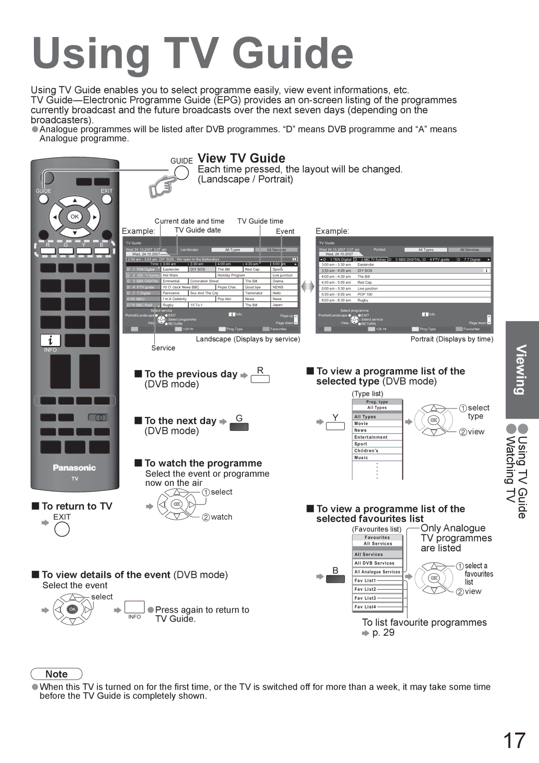 Panasonic TH-42PX8A manual Using TV Guide, Viewing, Guide View TV Guide 