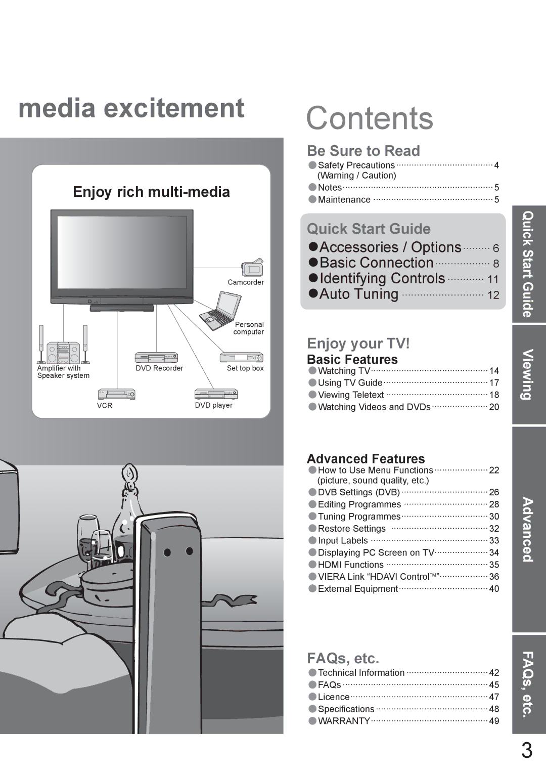 Panasonic TH-42PX8A manual Contents 