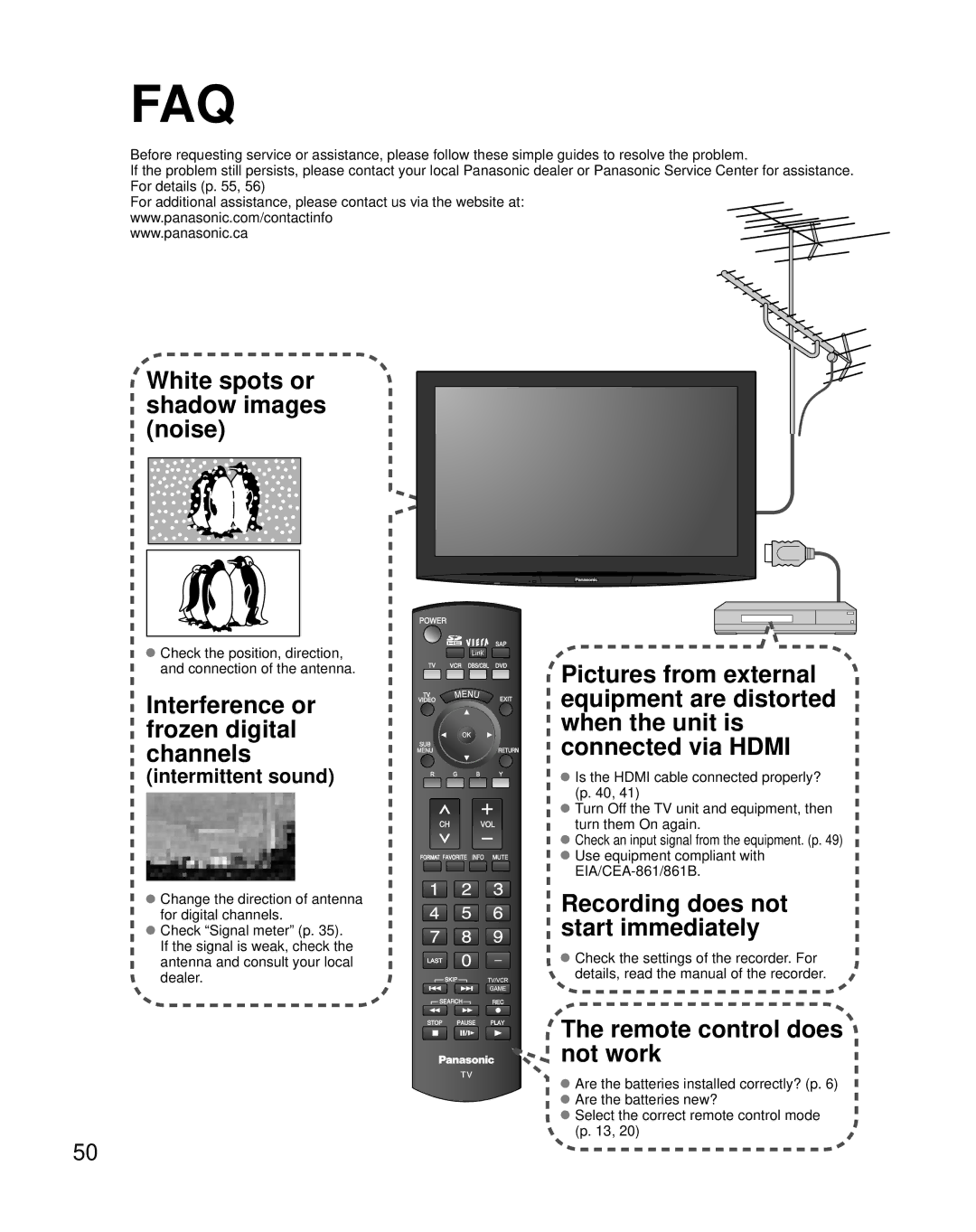 Panasonic TH-42PZ800U quick start Intermittent sound, Check the position, direction, and connection of the antenna 