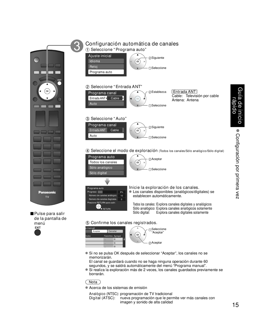 Panasonic TH-42PZ85U quick start Configuración automática de canales 