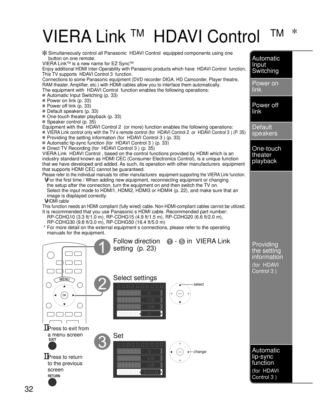 Panasonic TH-46PZ850U operating instructions Viera LinkTM Hdavi ControlTM, Set 