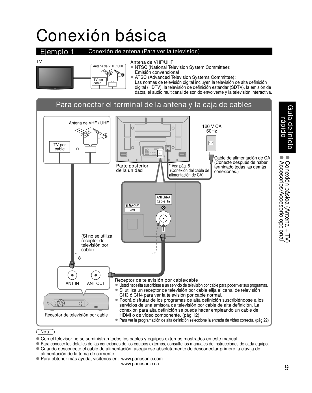 Panasonic TH-46PZ850U operating instructions Conexión básica, Conexión de antena Para ver la televisión, Antena de VHF/UHF 