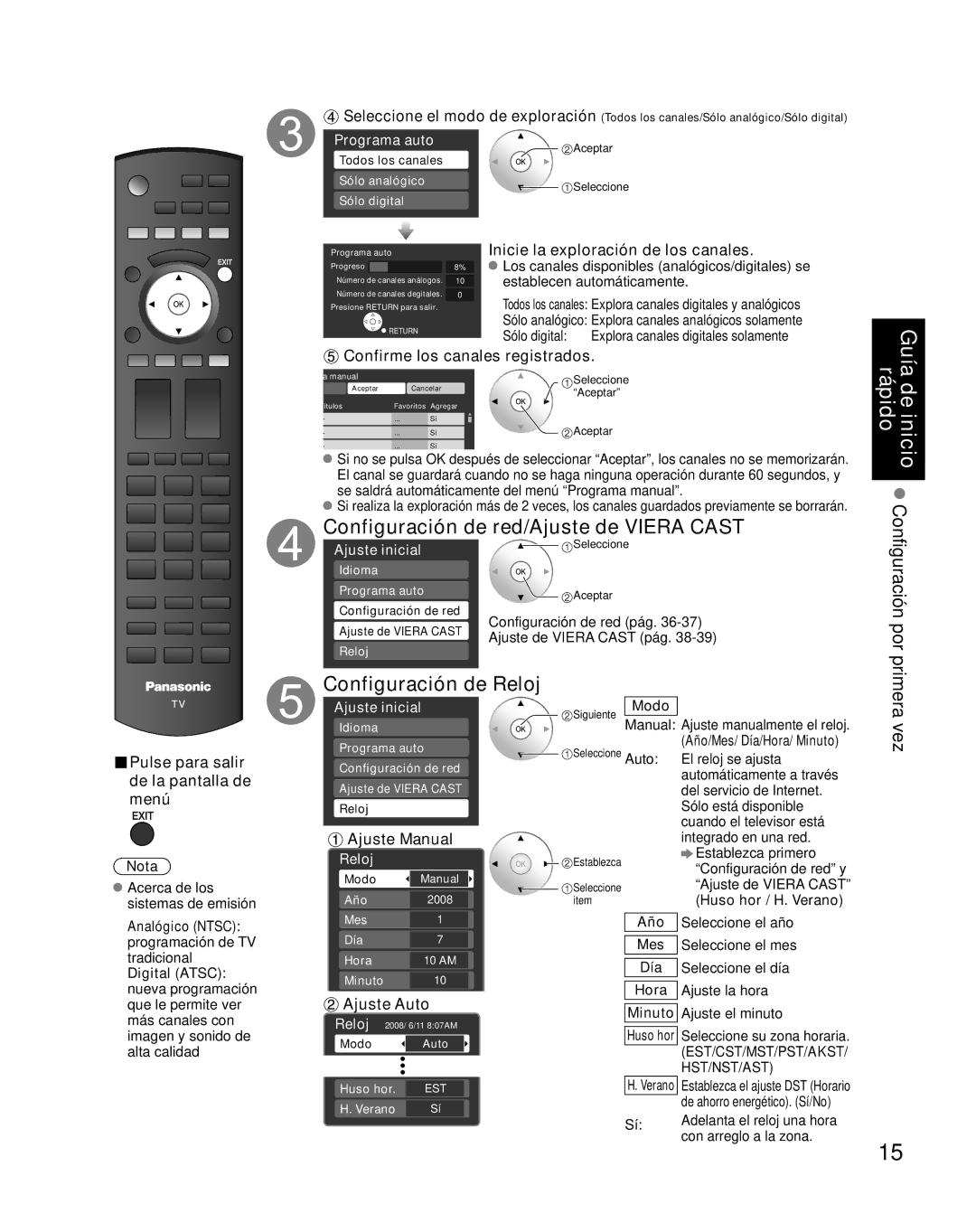 Panasonic TH-46PZ850U operating instructions Configuración de red/Ajuste de Viera Cast, Configuración de Reloj 