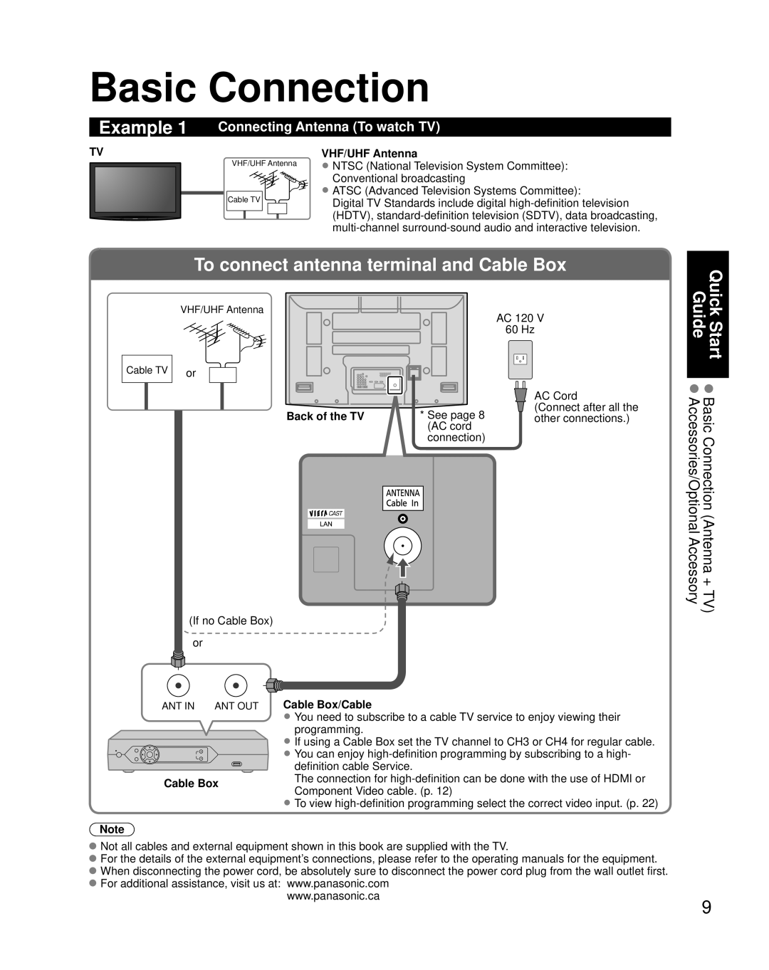 Panasonic TH-46PZ850U Basic Connection, Connecting Antenna To watch TV, VHF/UHF Antenna, Back of the TV 