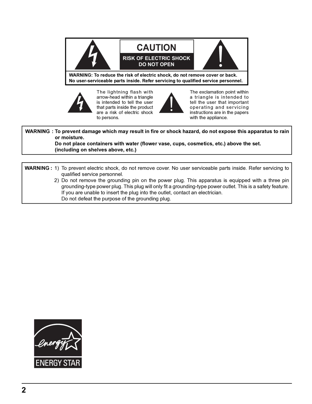 Panasonic TH-5065PF10UK manual Risk of Electric Shock Do not Open 