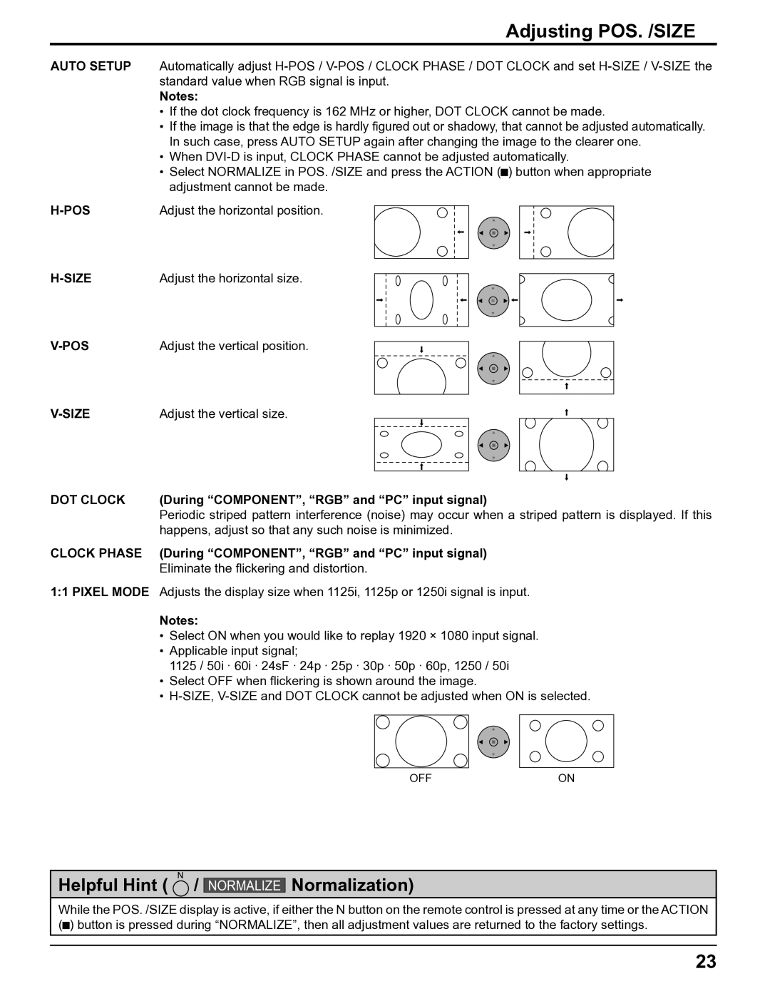 Panasonic TH-5065PF10UK manual Adjusting POS. /SIZE 