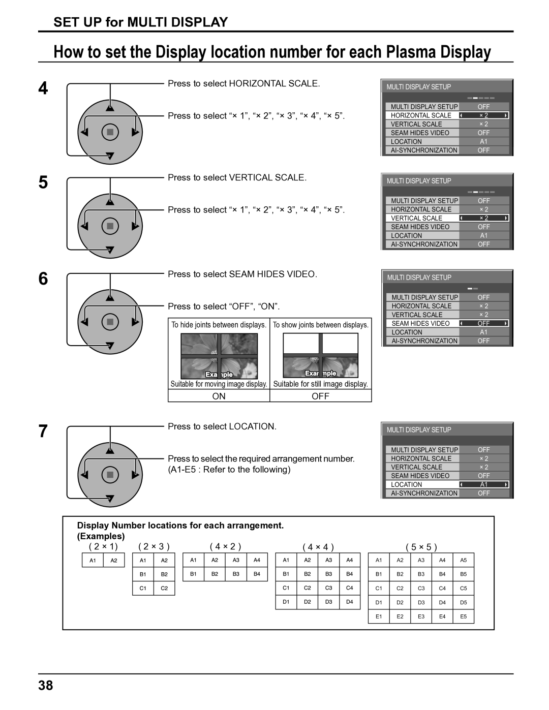 Panasonic TH-5065PF10UK manual SET UP for Multi Display, Press to select Seam Hides Video Press to select OFF, on 