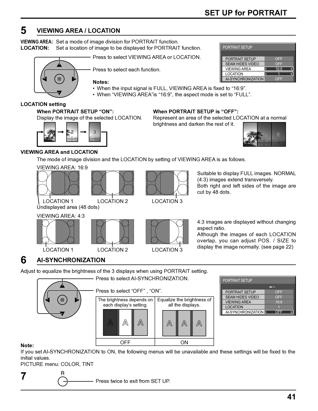 Panasonic TH-5065PF10UK manual Location setting When Portrait Setup on, Display the image of the selected Location 