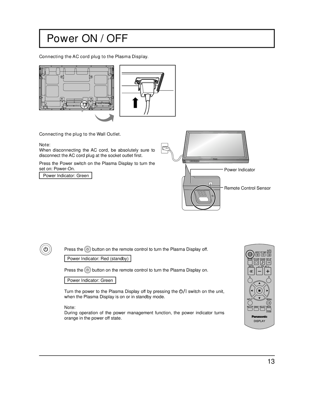 Panasonic TH-42PF20U, TH-50PF20U operating instructions Power on / OFF 