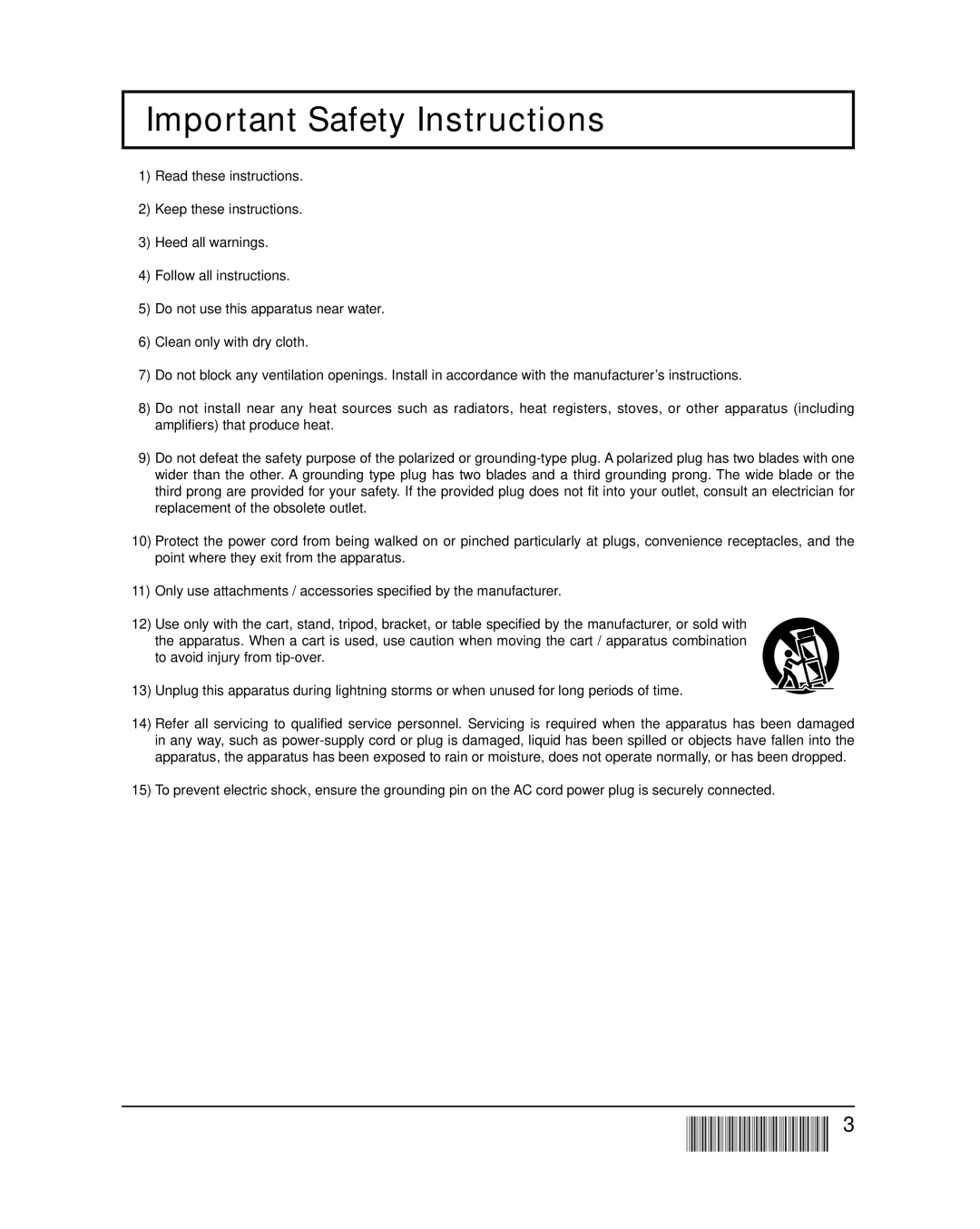 Panasonic TH-42PF20U, TH-50PF20U operating instructions Important Safety Instructions 