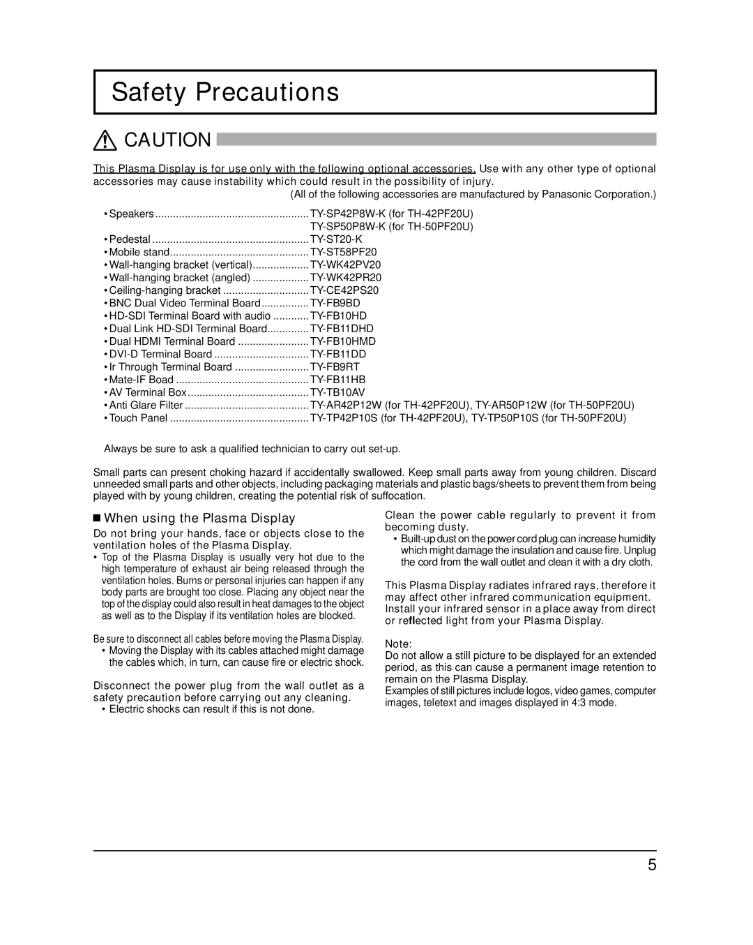 Panasonic TH-42PF20U, TH-50PF20U operating instructions Safety Precautions, When using the Plasma Display 