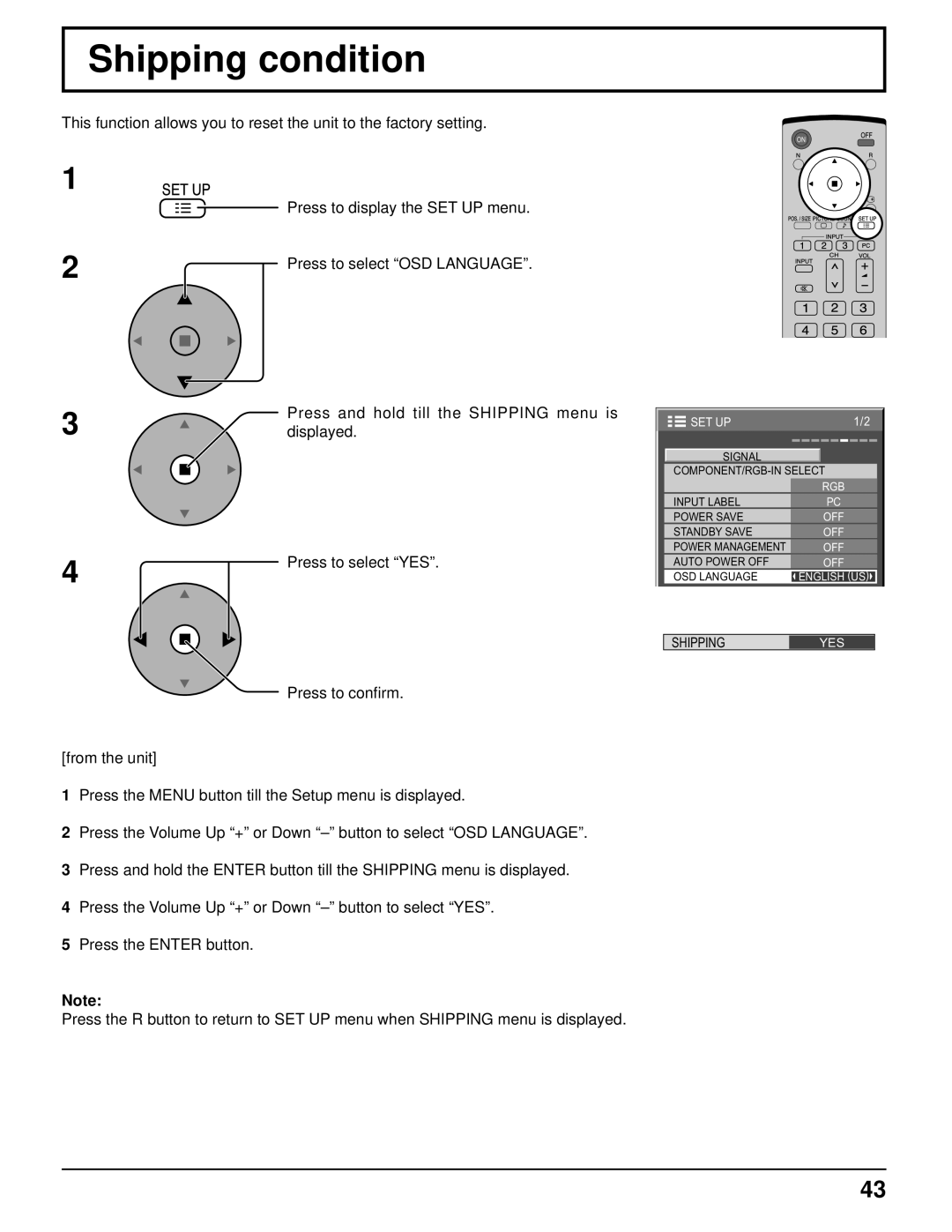 Panasonic TH-50PF9UK operating instructions Shipping condition 