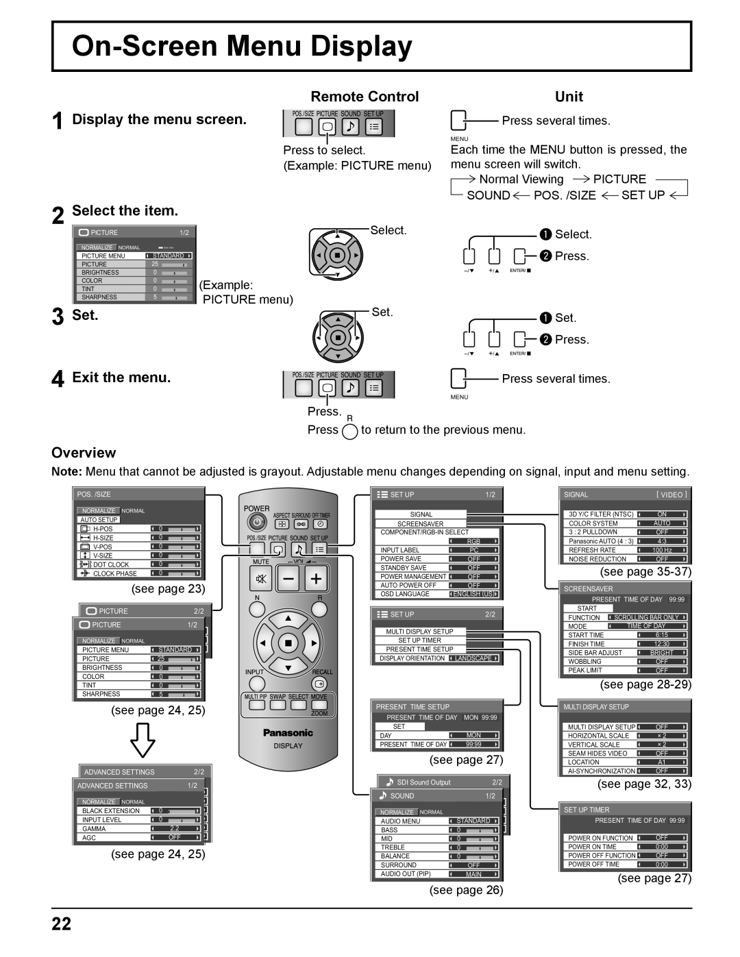 Panasonic TH 50PH11UK manual On-Screen Menu Display 