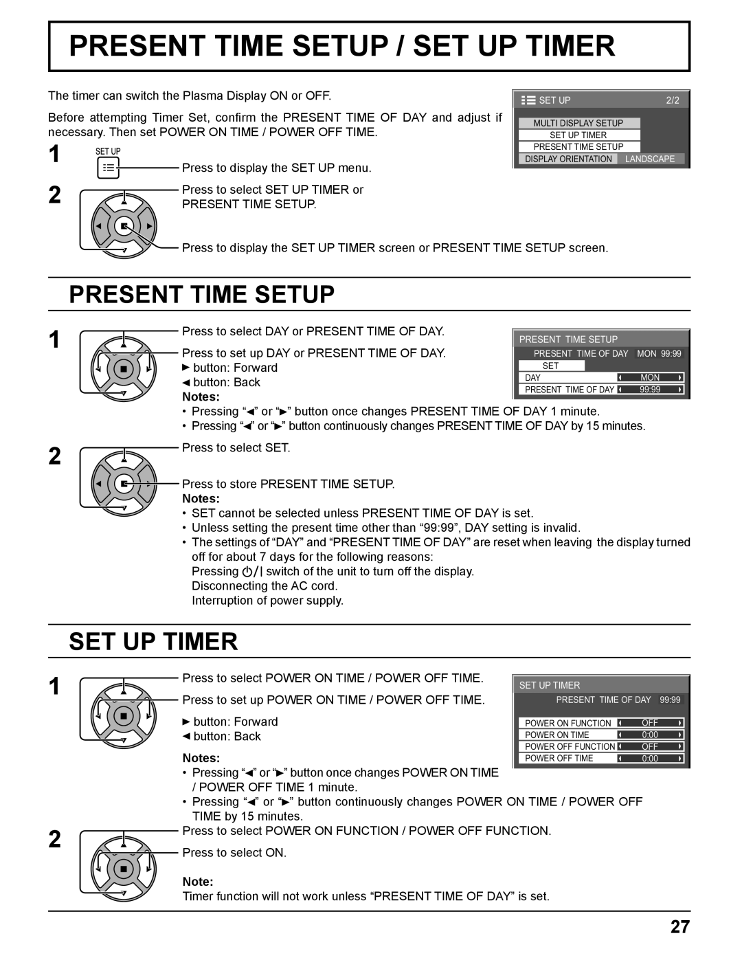 Panasonic TH 50PH11UK manual Present Time Setup, SET UP Timer 