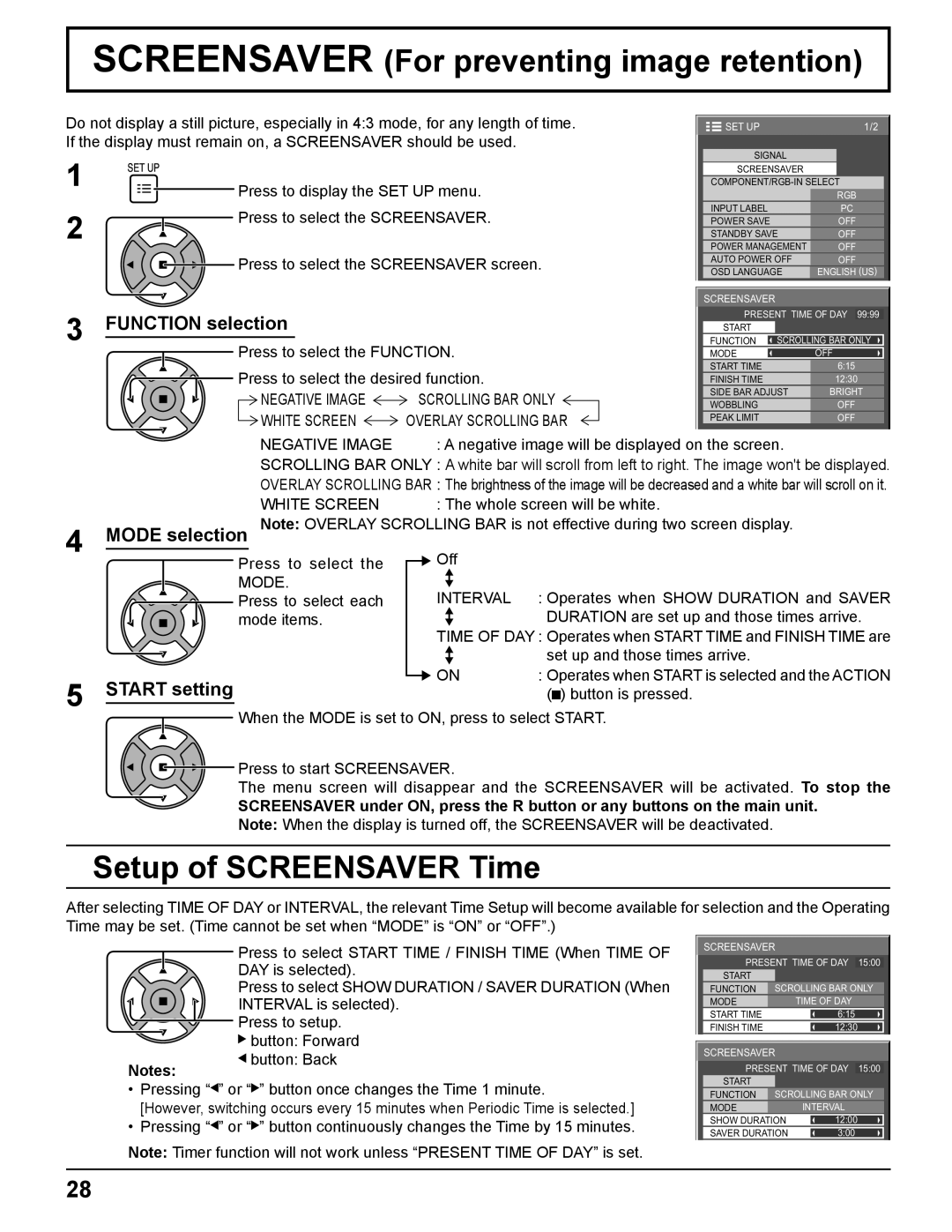 Panasonic TH 50PH11UK manual Screensaver For preventing image retention, Setup of Screensaver Time, Function selection 