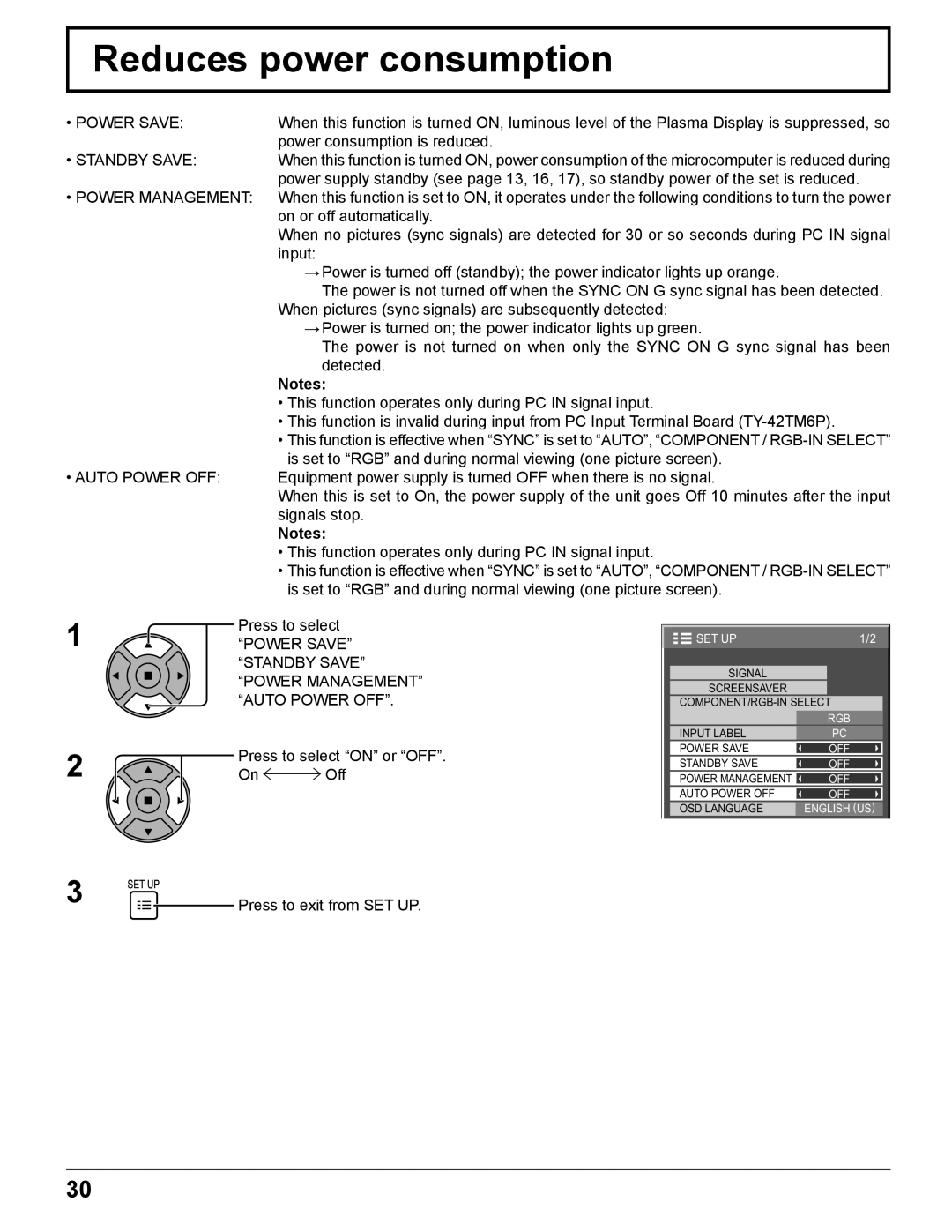 Panasonic TH 50PH11UK manual Reduces power consumption 