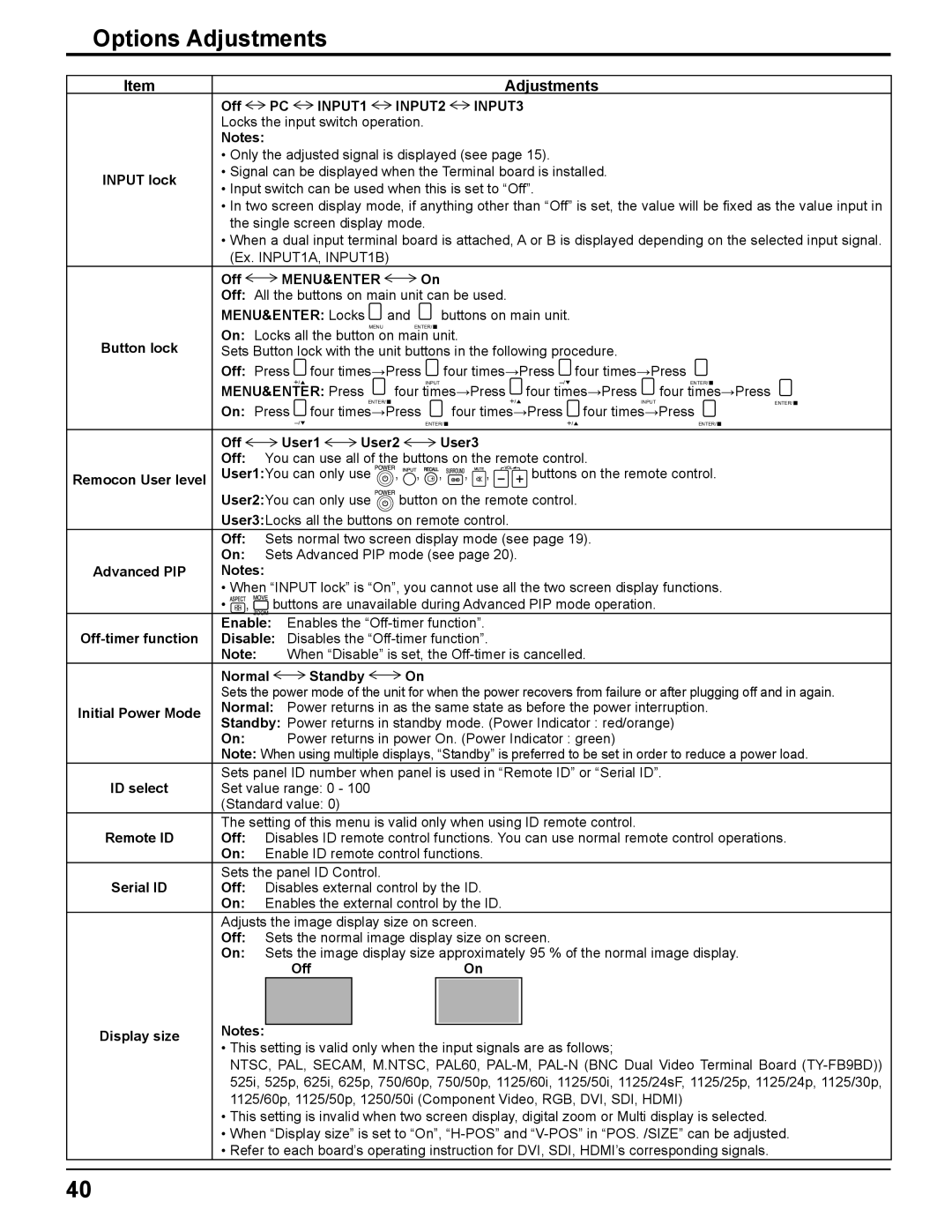 Panasonic TH 50PH11UK manual Options Adjustments, Menu&Enter 