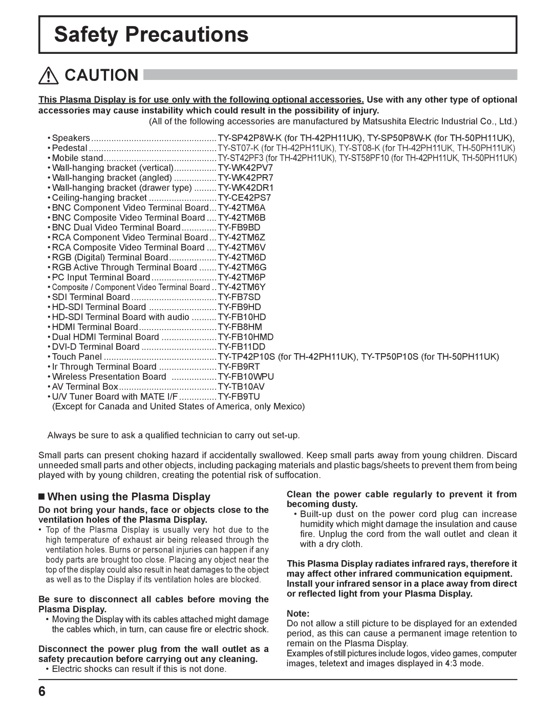 Panasonic TH 50PH11UK manual Safety Precautions, When using the Plasma Display 