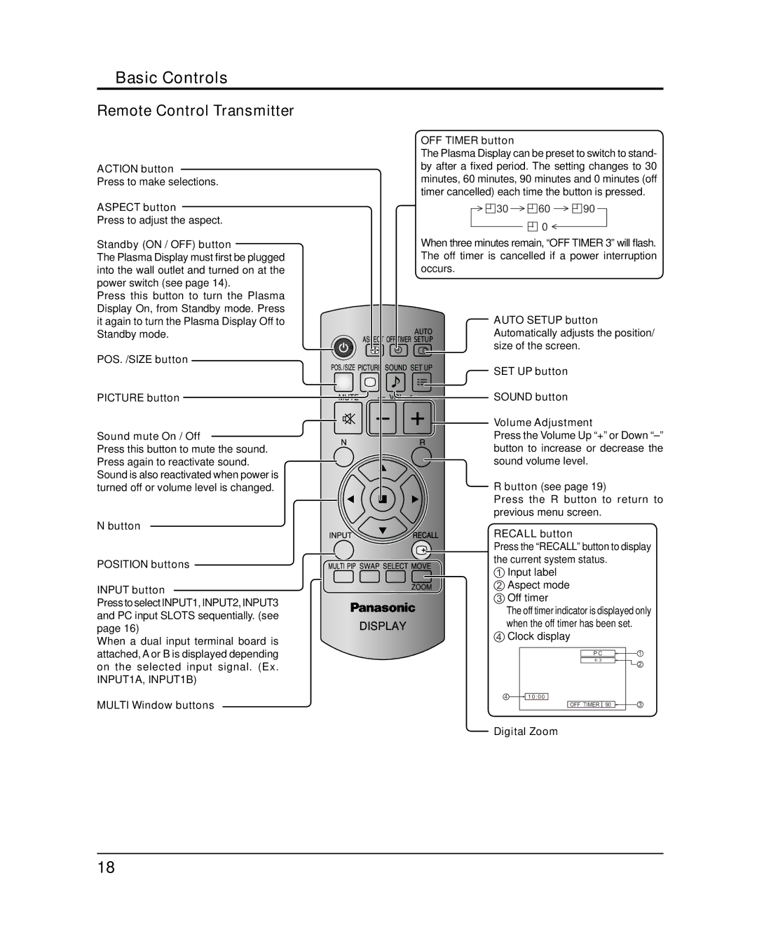 Panasonic TH-42PH12U, TH-50PH12L, TH-42PH12L, TH-50PH12U important safety instructions Basic Controls 