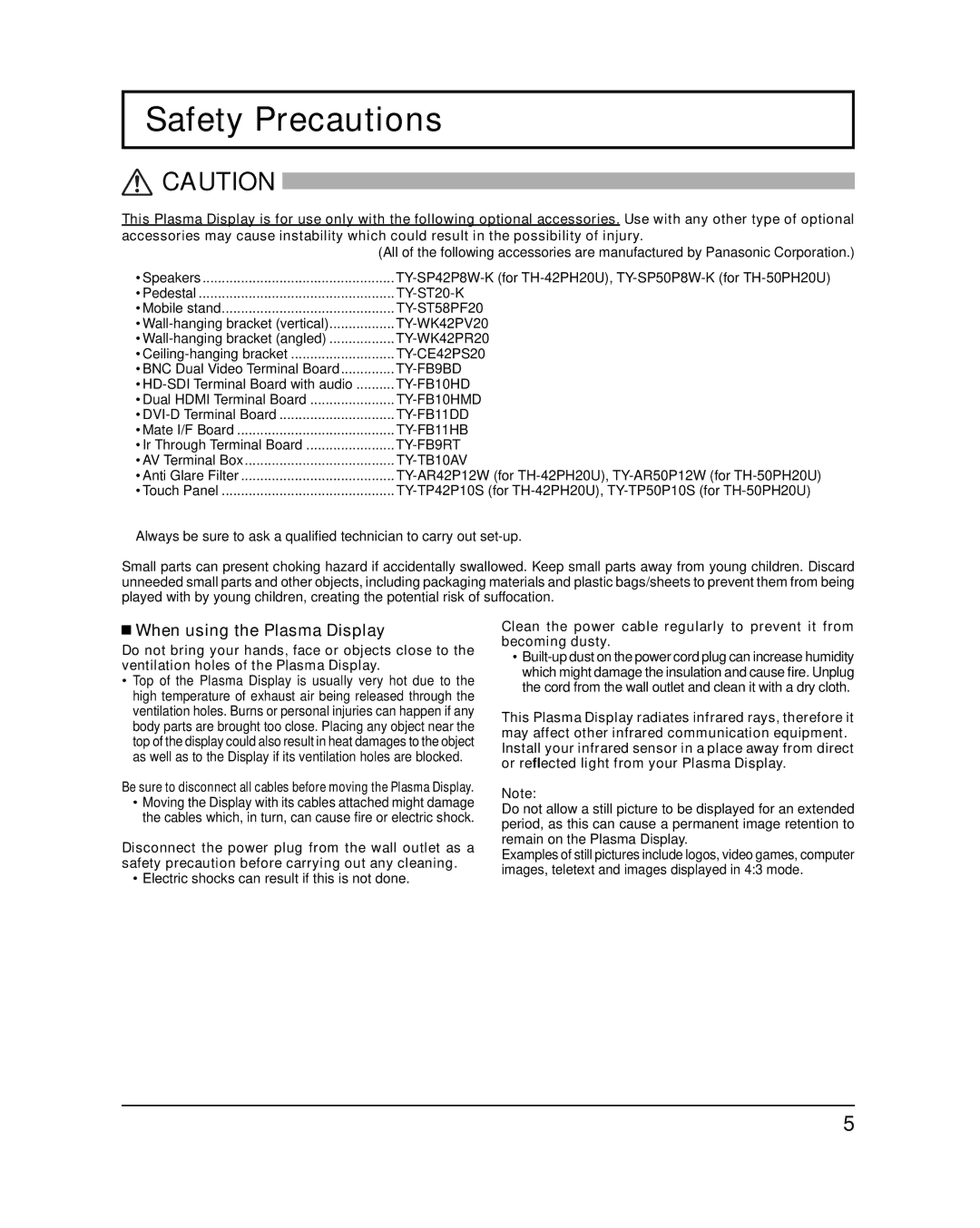 Panasonic TH-42PH20U, TH-50PH20U important safety instructions Safety Precautions, When using the Plasma Display 